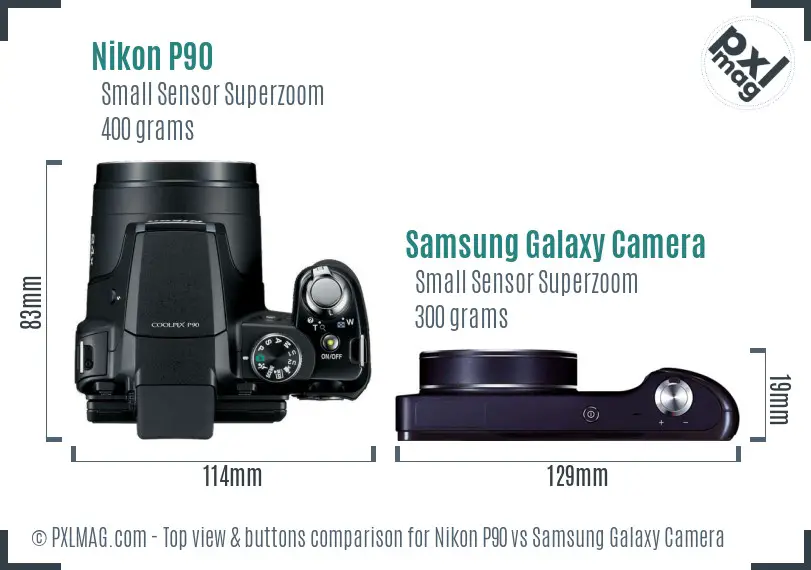 Nikon P90 vs Samsung Galaxy Camera top view buttons comparison