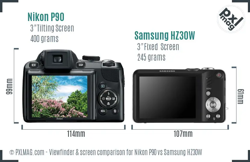 Nikon P90 vs Samsung HZ30W Screen and Viewfinder comparison
