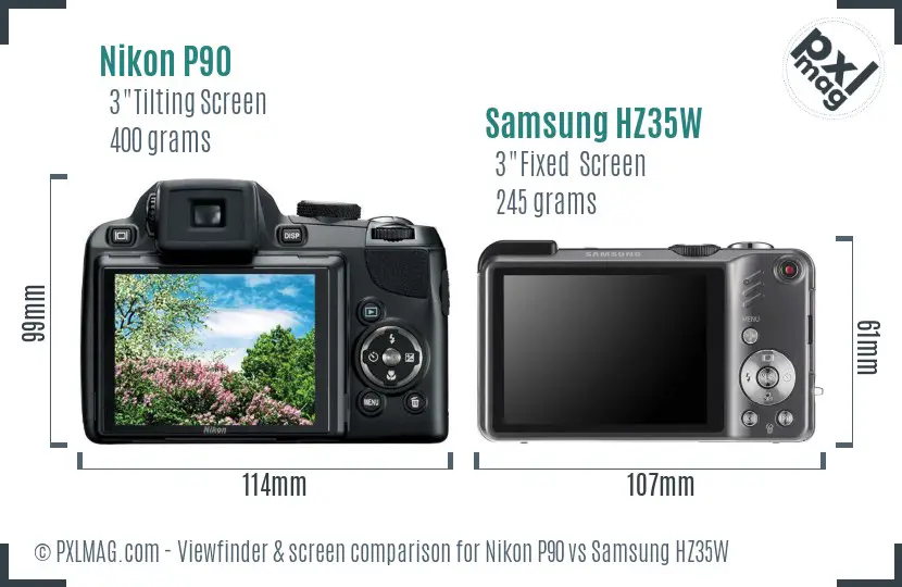 Nikon P90 vs Samsung HZ35W Screen and Viewfinder comparison