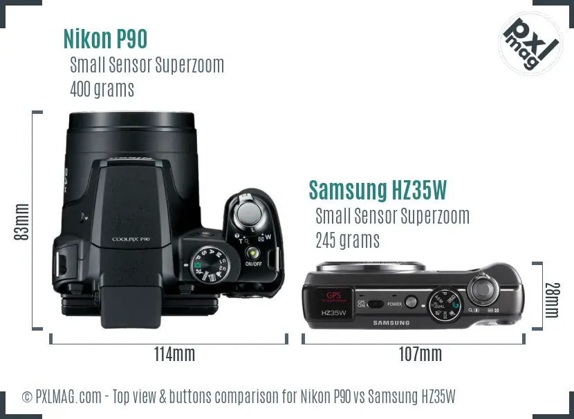Nikon P90 vs Samsung HZ35W top view buttons comparison