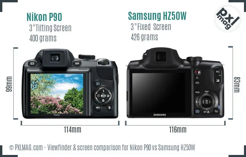 Nikon P90 vs Samsung HZ50W Screen and Viewfinder comparison
