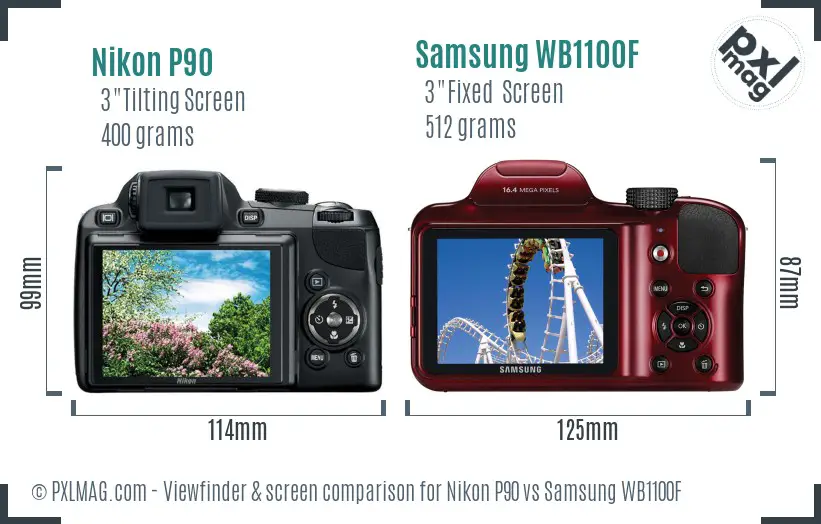 Nikon P90 vs Samsung WB1100F Screen and Viewfinder comparison