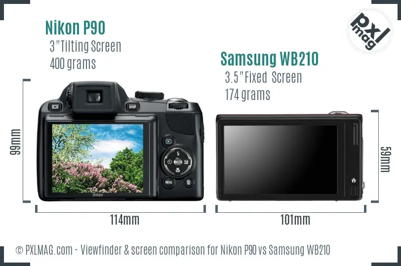 Nikon P90 vs Samsung WB210 Screen and Viewfinder comparison