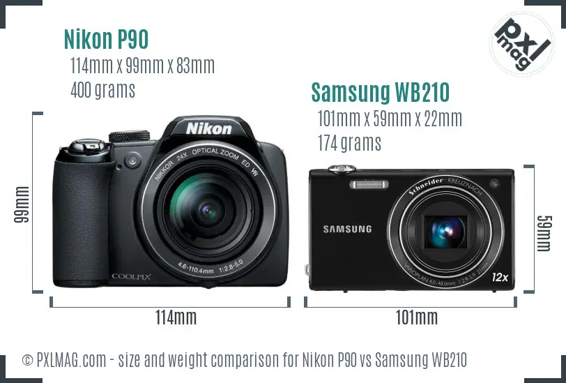 Nikon P90 vs Samsung WB210 size comparison