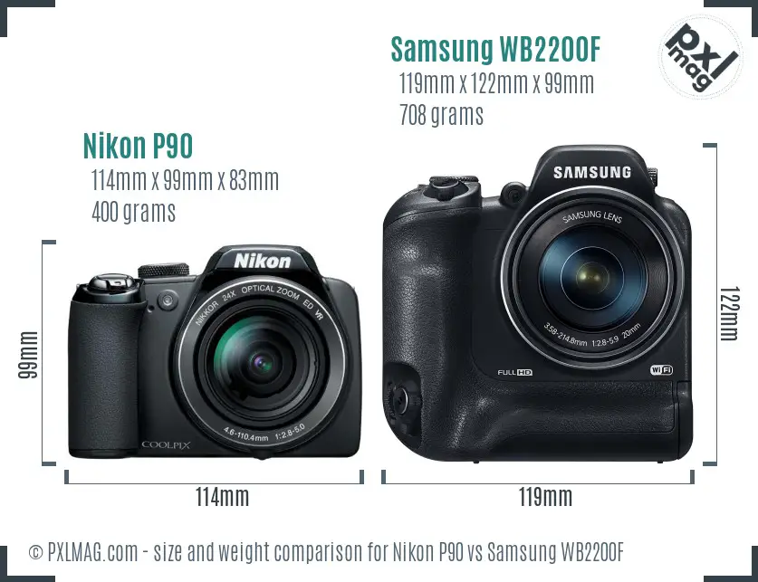Nikon P90 vs Samsung WB2200F size comparison Nikon P90 vs Samsung WB2200F size comparison