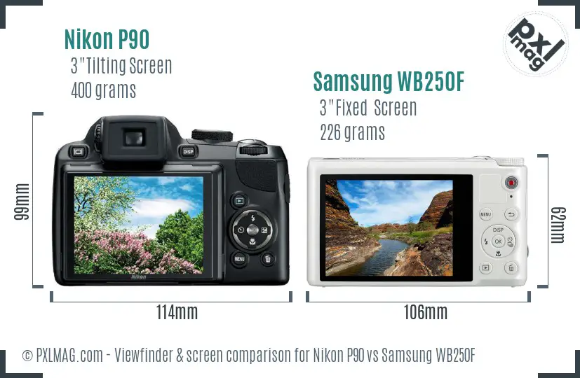 Nikon P90 vs Samsung WB250F Screen and Viewfinder comparison