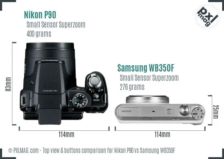 Nikon P90 vs Samsung WB350F top view buttons comparison