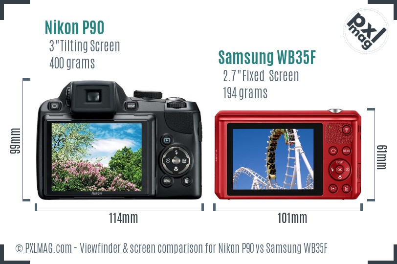 Nikon P90 vs Samsung WB35F Screen and Viewfinder comparison