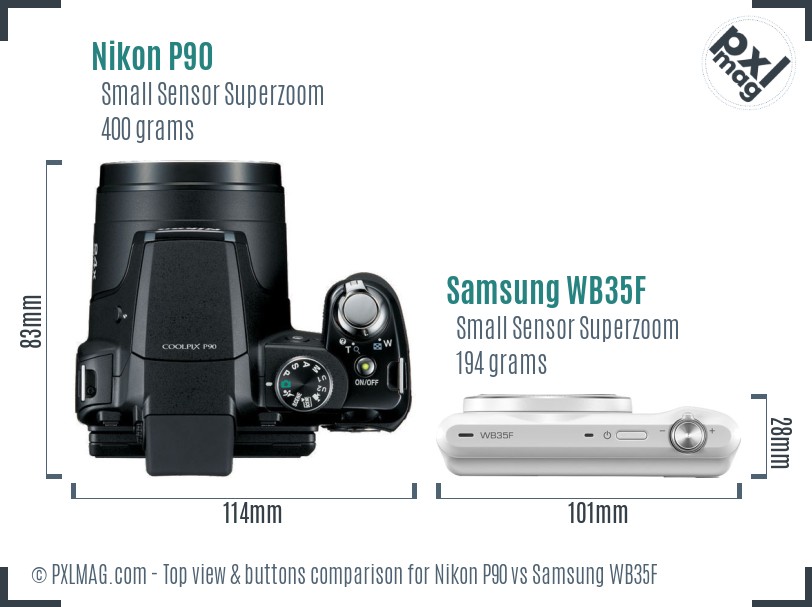 Nikon P90 vs Samsung WB35F top view buttons comparison