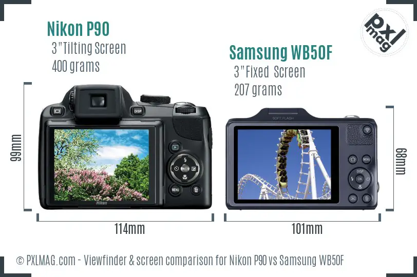 Nikon P90 vs Samsung WB50F Screen and Viewfinder comparison