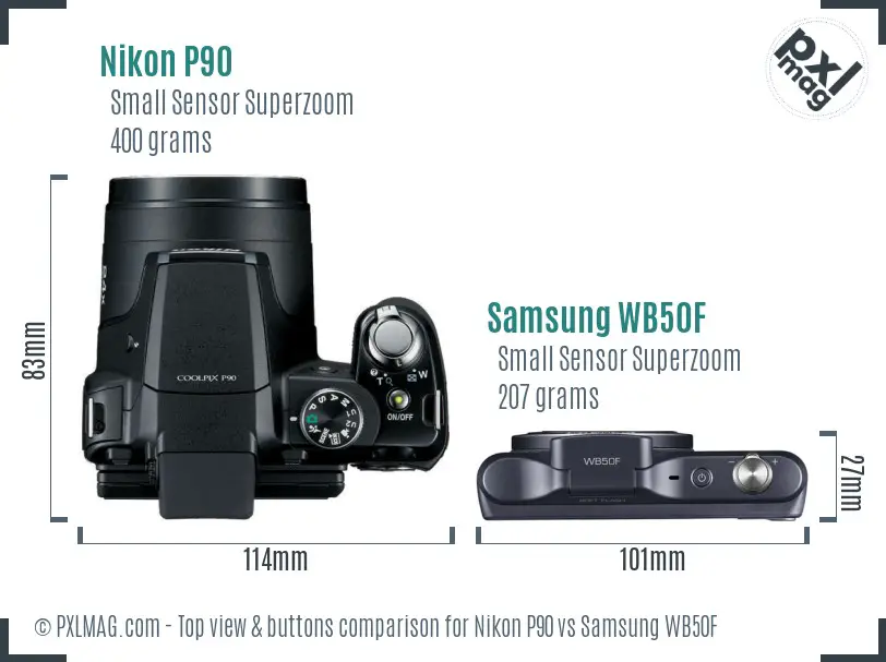 Nikon P90 vs Samsung WB50F top view buttons comparison