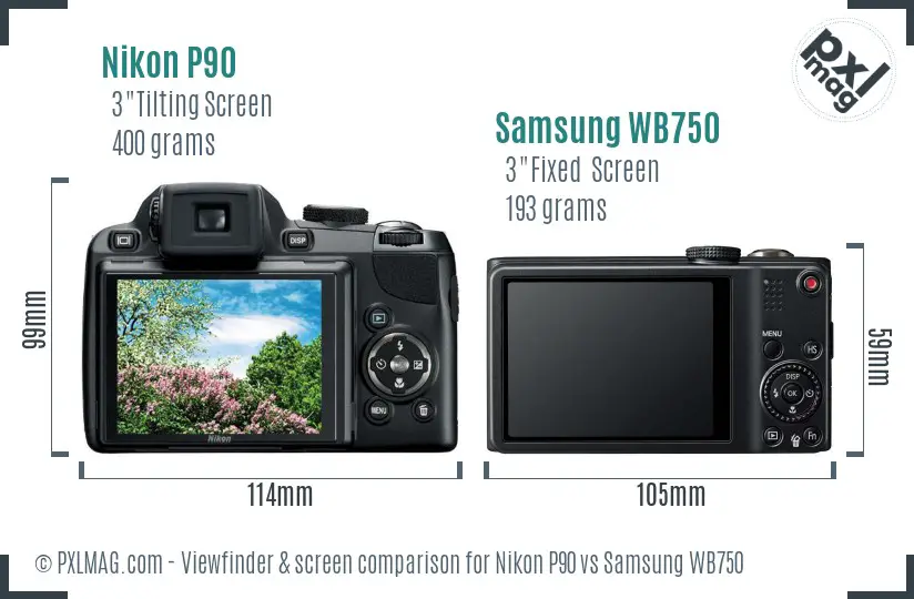 Nikon P90 vs Samsung WB750 Screen and Viewfinder comparison