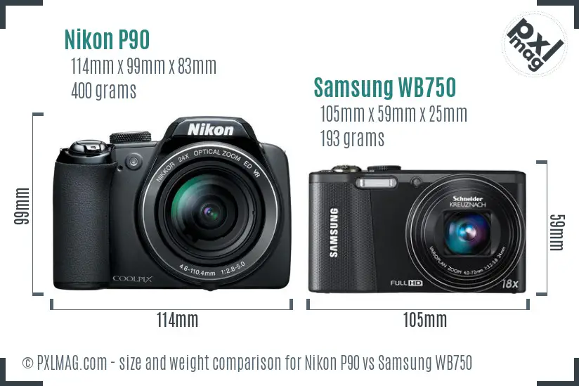 Nikon P90 vs Samsung WB750 size comparison