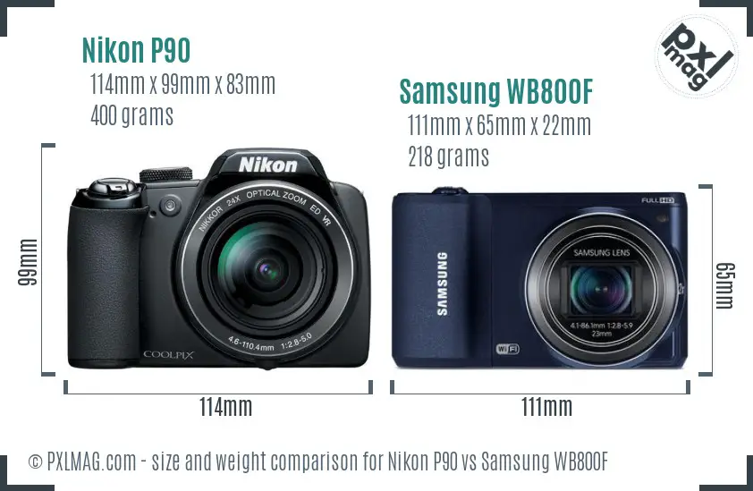 Nikon P90 vs Samsung WB800F size comparison