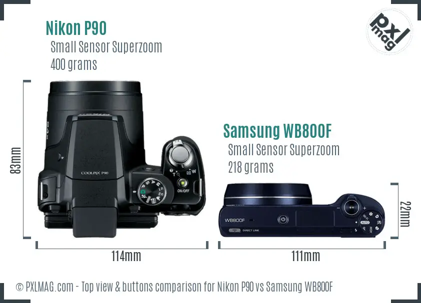 Nikon P90 vs Samsung WB800F top view buttons comparison