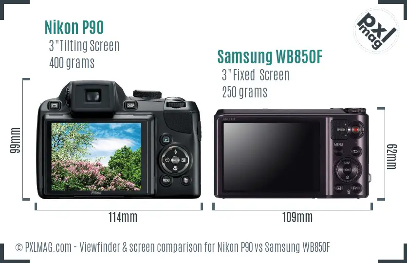 Nikon P90 vs Samsung WB850F Screen and Viewfinder comparison