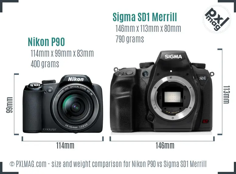 Nikon P90 vs Sigma SD1 Merrill size comparison