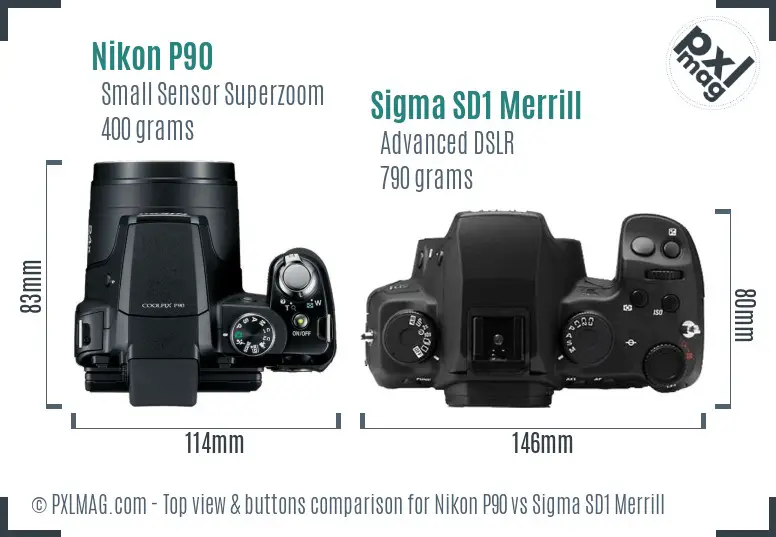 Nikon P90 vs Sigma SD1 Merrill top view buttons comparison