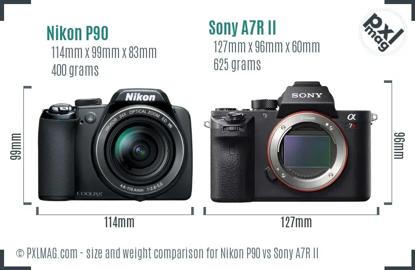 Nikon P90 vs Sony A7R II size comparison