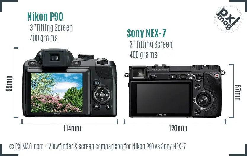 Nikon P90 vs Sony NEX-7 Screen and Viewfinder comparison
