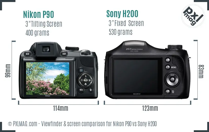 Nikon P90 vs Sony H200 Screen and Viewfinder comparison