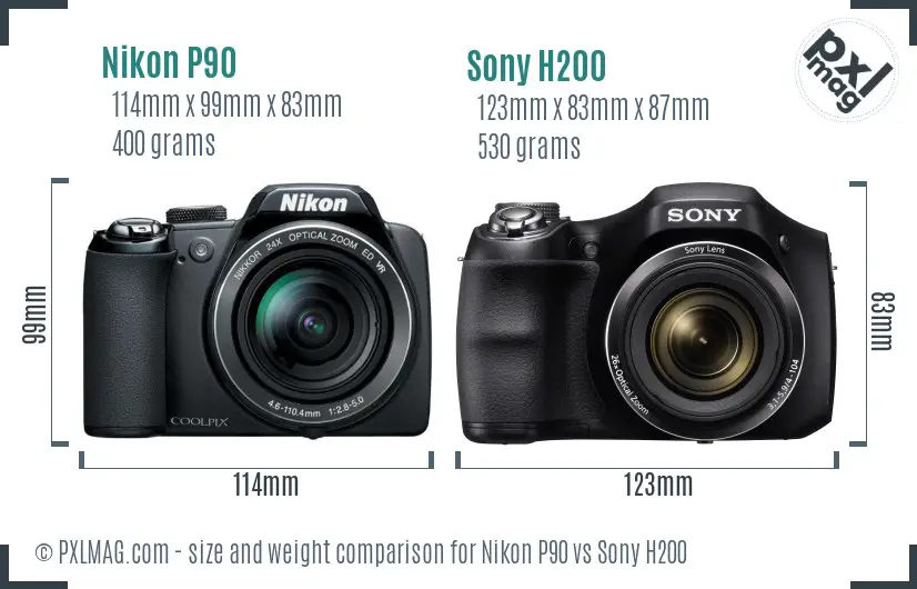 Nikon P90 vs Sony H200 size comparison