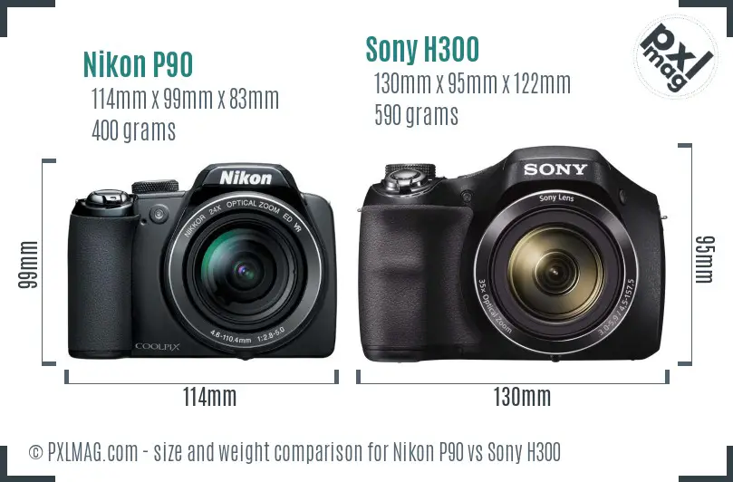 Nikon P90 vs Sony H300 size comparison