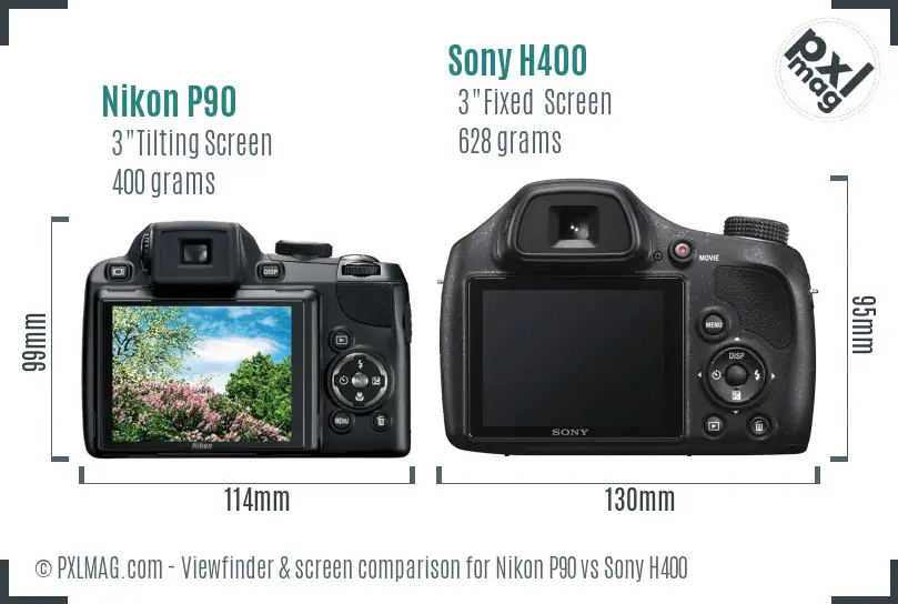 Nikon P90 vs Sony H400 Screen and Viewfinder comparison