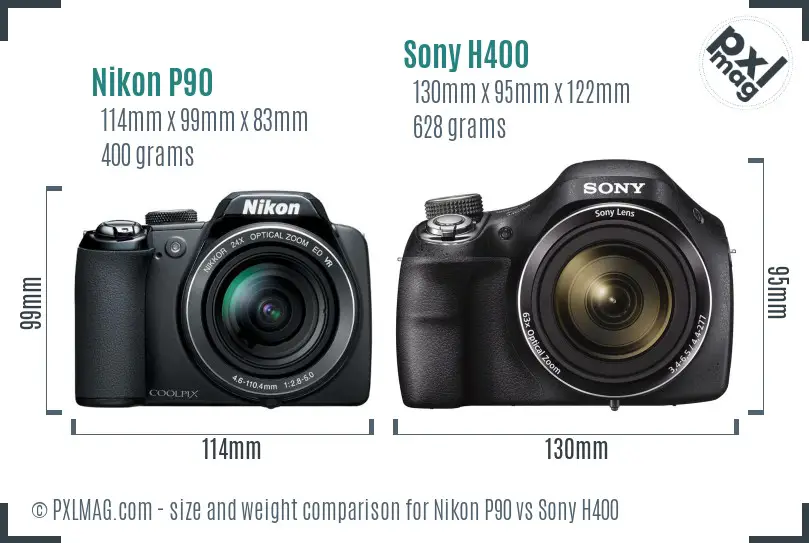 Nikon P90 vs Sony H400 size comparison