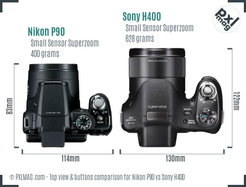 Nikon P90 vs Sony H400 top view buttons comparison