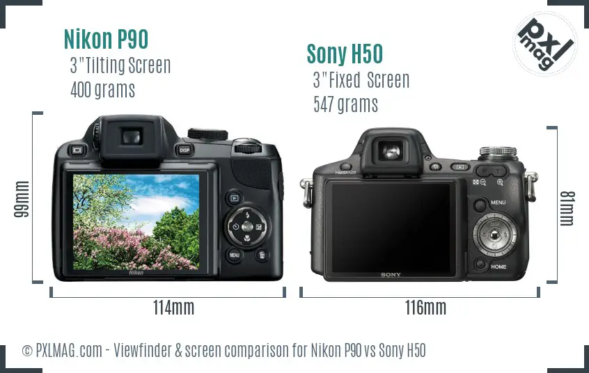 Nikon P90 vs Sony H50 Screen and Viewfinder comparison