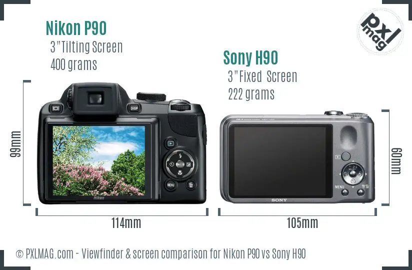 Nikon P90 vs Sony H90 Screen and Viewfinder comparison