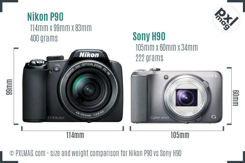 Nikon P90 vs Sony H90 size comparison