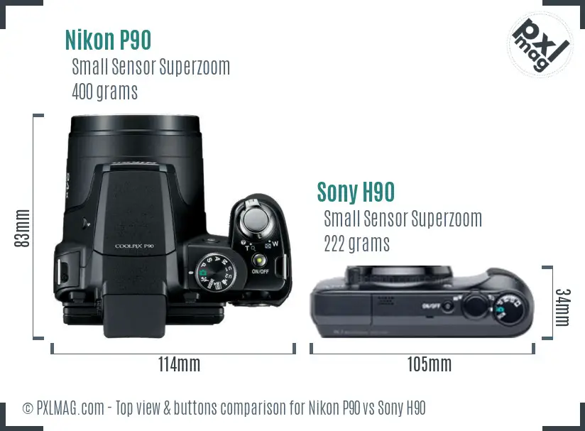 Nikon P90 vs Sony H90 top view buttons comparison