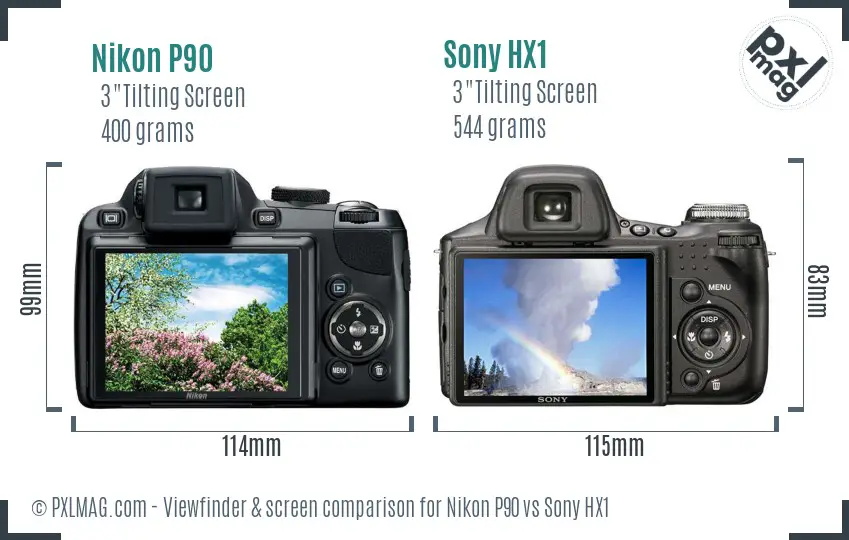 Nikon P90 vs Sony HX1 Screen and Viewfinder comparison