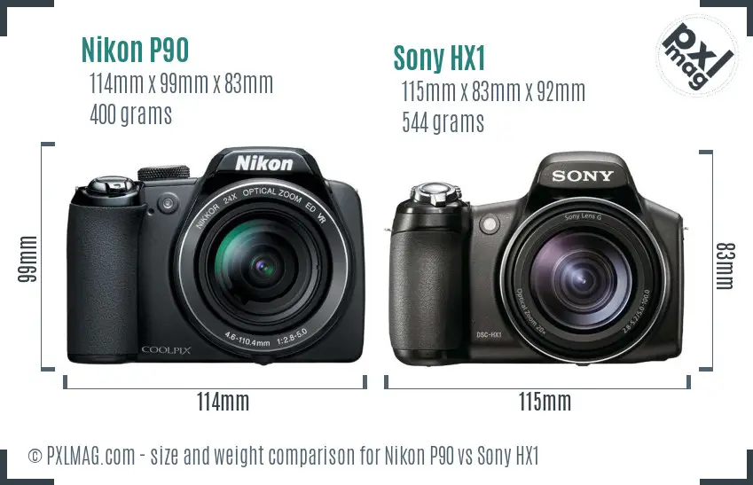 Nikon P90 vs Sony HX1 size comparison