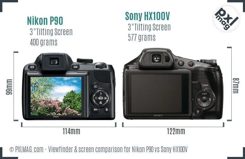 Nikon P90 vs Sony HX100V Screen and Viewfinder comparison
