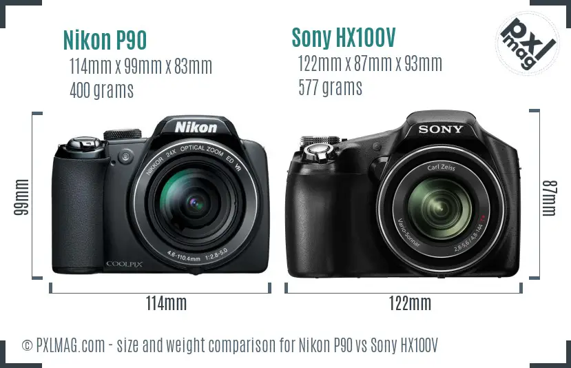 Nikon P90 vs Sony HX100V size comparison