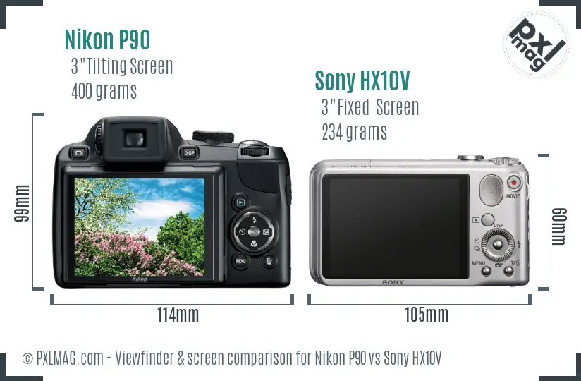 Nikon P90 vs Sony HX10V Screen and Viewfinder comparison