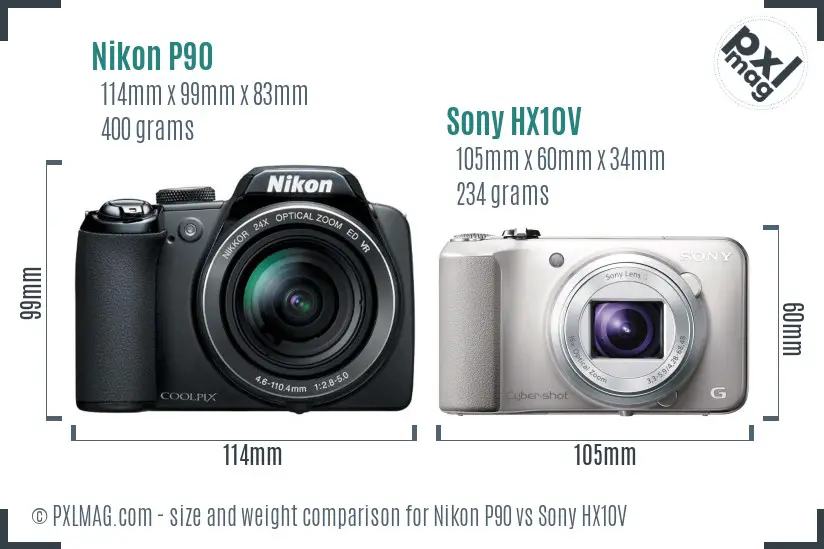 Nikon P90 vs Sony HX10V size comparison