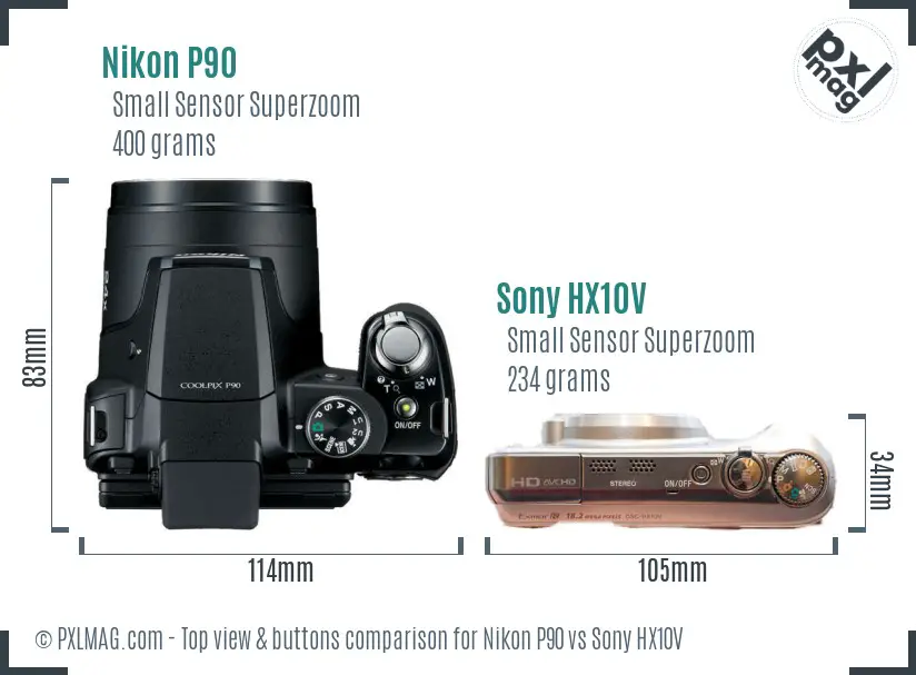 Nikon P90 vs Sony HX10V top view buttons comparison