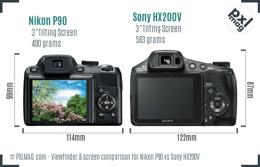 Nikon P90 vs Sony HX200V Screen and Viewfinder comparison