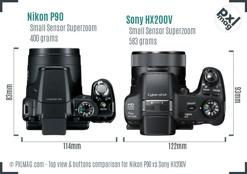 Nikon P90 vs Sony HX200V top view buttons comparison