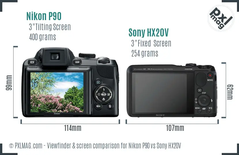 Nikon P90 vs Sony HX20V Screen and Viewfinder comparison