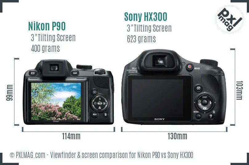 Nikon P90 vs Sony HX300 Screen and Viewfinder comparison