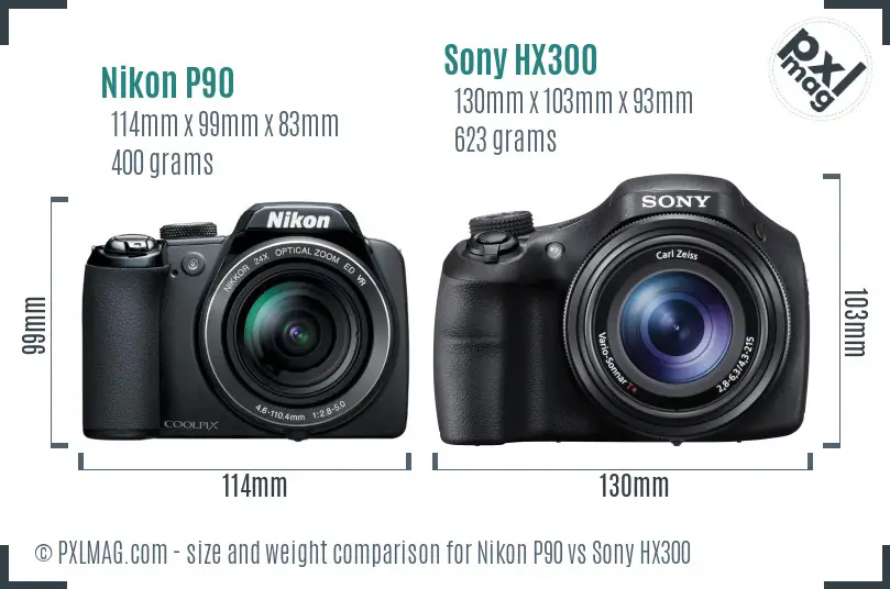Nikon P90 vs Sony HX300 size comparison