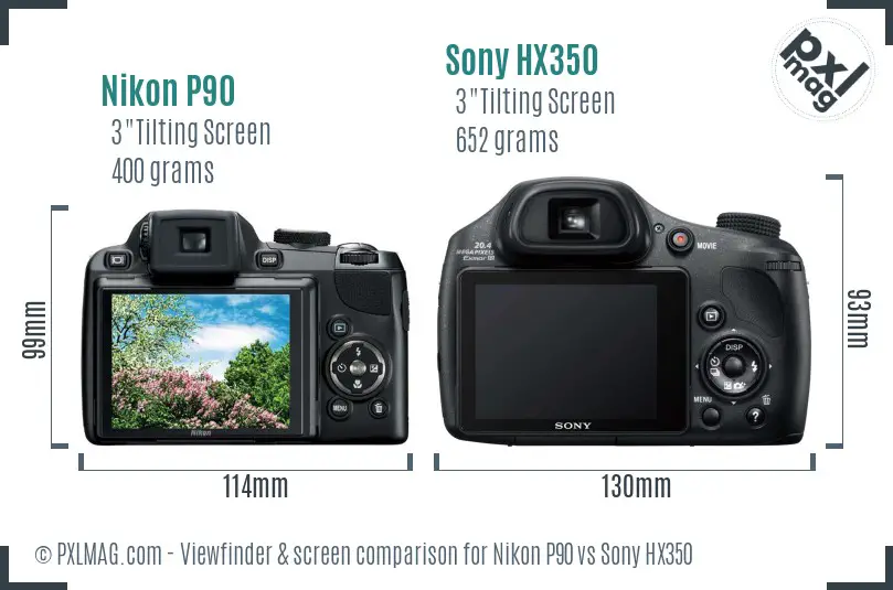 Nikon P90 vs Sony HX350 Screen and Viewfinder comparison