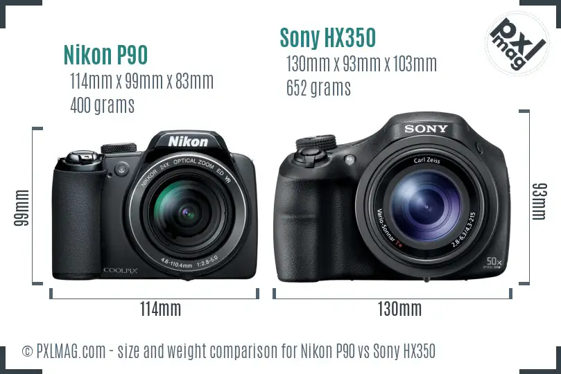 Nikon P90 vs Sony HX350 size comparison
