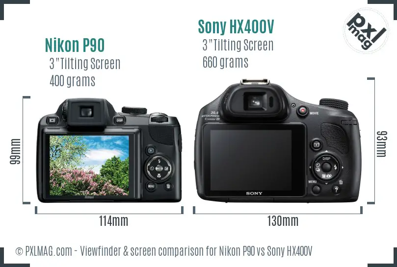 Nikon P90 vs Sony HX400V Screen and Viewfinder comparison