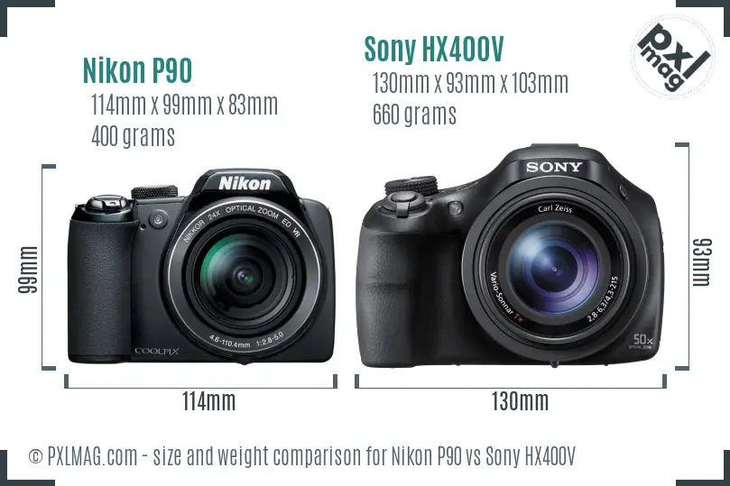 Nikon P90 vs Sony HX400V size comparison